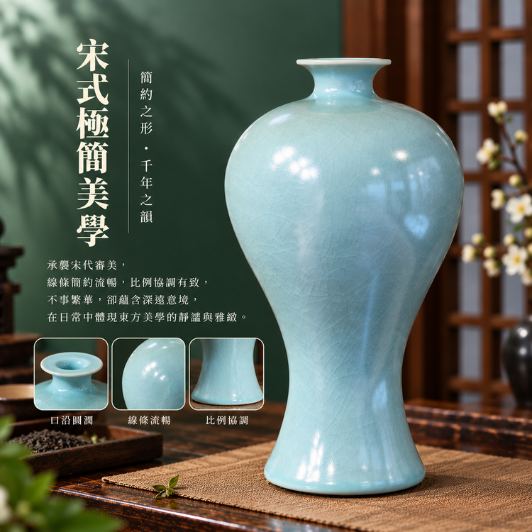 梅瓶｜仿古釉・自然開片・手工汝瓷花器・花瓶・宋式雅器・汝窯