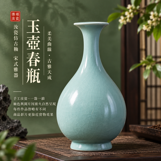 玉壺春瓶｜仿古釉・自然開片・瑪瑙入釉・手工汝瓷雅器・花瓶・汝窯