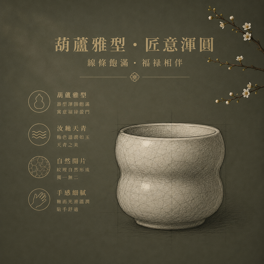 帶足葫蘆杯｜仿古釉・瑪瑙入釉・自然開片・手工主人杯・汝窯