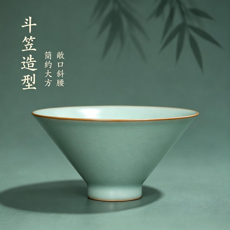 斗笠杯｜宋式雅器・天青釉・自然開片・支釘燒・主人杯・汝窯