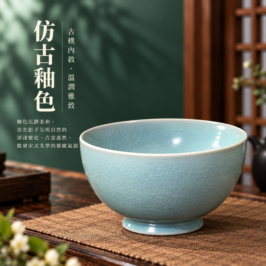 羅漢碗｜仿古釉・自然開片・溫潤如玉・手工茶碗・汝窯