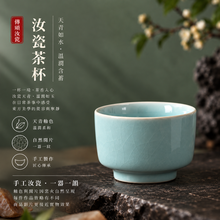 秦權壺茶器套組一壺六杯｜自然開片・天青色・瑪瑙入釉・支釘燒・手工茶具・汝窯