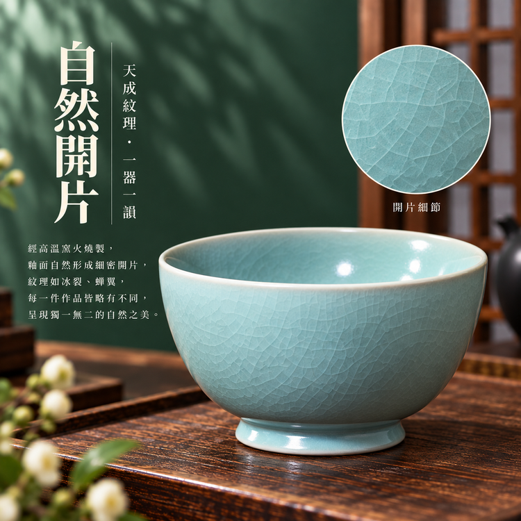 羅漢碗｜仿古釉・自然開片・溫潤如玉・手工茶碗・汝窯