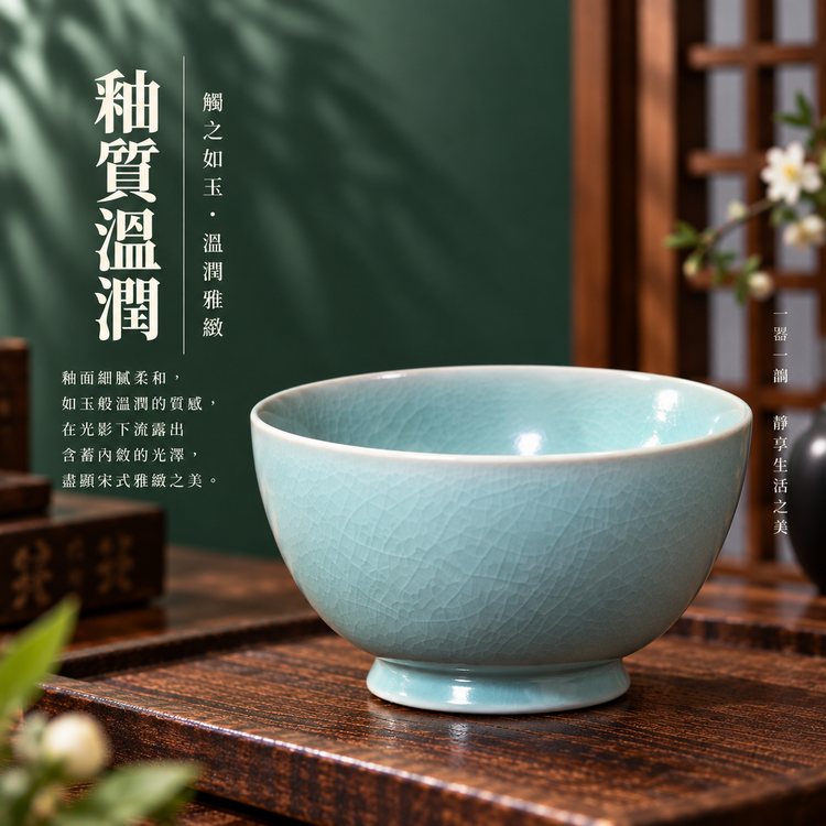 羅漢碗｜仿古釉・自然開片・溫潤如玉・手工茶碗・汝窯