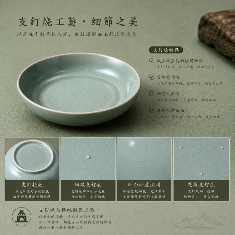 小圓洗｜仿古釉・瑪瑙入釉・支釘燒・自然開片・宋式茶席雅器・汝窑