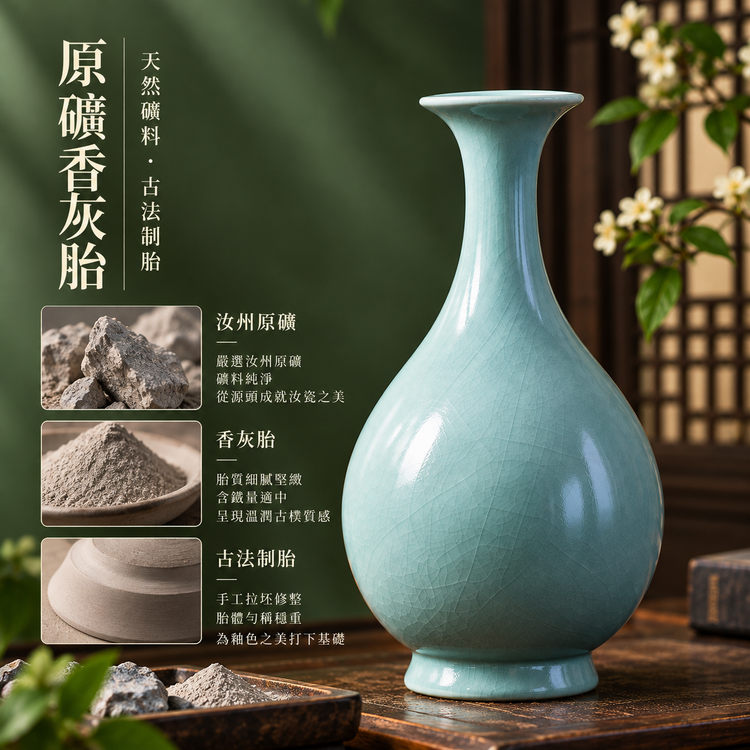玉壺春瓶｜仿古釉・自然開片・瑪瑙入釉・手工汝瓷雅器・花瓶・汝窯