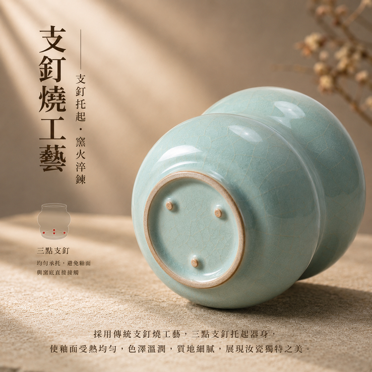帶足葫蘆杯｜仿古釉・瑪瑙入釉・自然開片・手工主人杯・汝窯