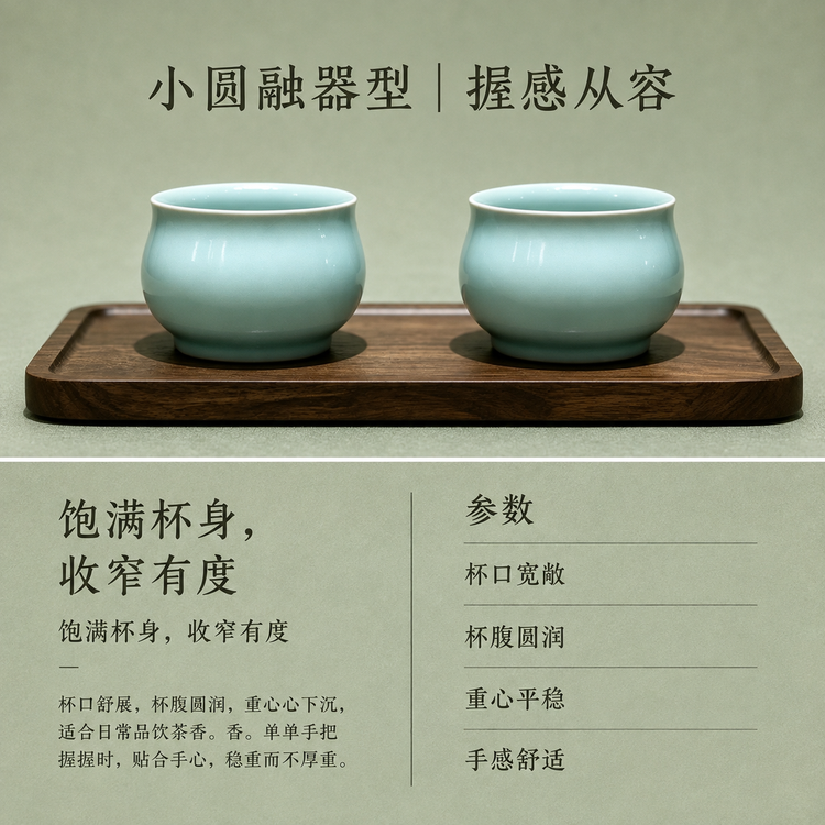 小圓融杯｜天青色・蝉翼紋・瑪瑙入釉・茶杯・主人杯・汝窯