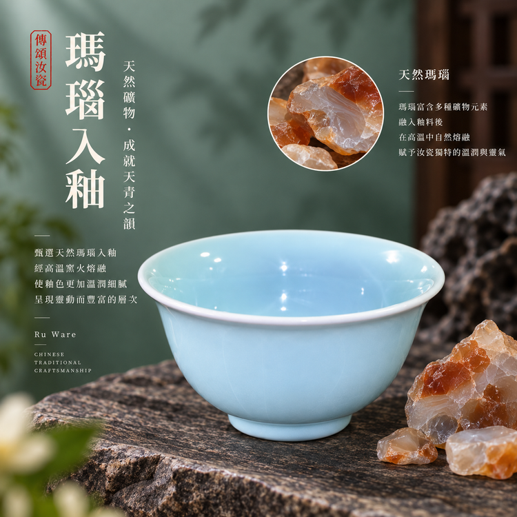 壓手杯｜天青釉・自然開片・支釘燒・手工主人杯・茶杯・汝窯