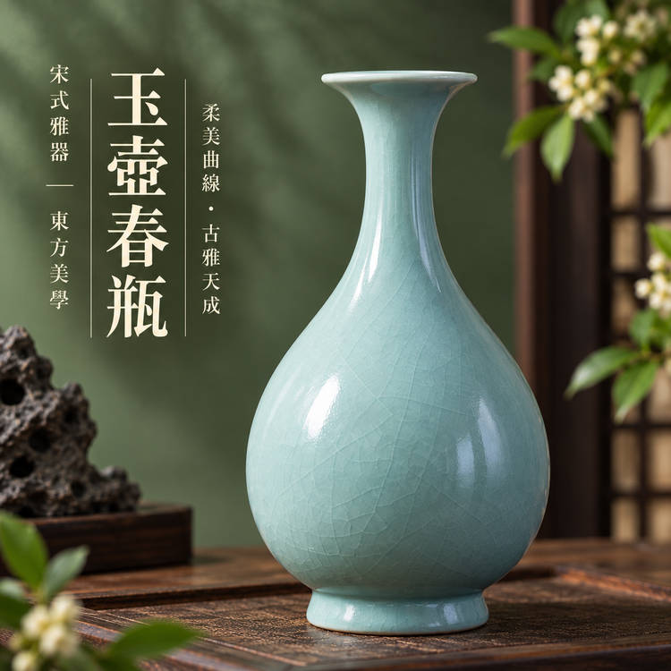 玉壺春瓶｜仿古釉・自然開片・瑪瑙入釉・手工汝瓷雅器・花瓶・汝窯
