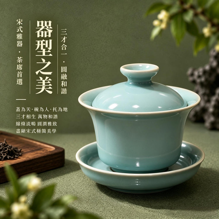 三才馬蹄蓋碗｜仿古釉・支釘燒・自然開片・瑪瑙入釉・手工茶器・茶壺・汝窯