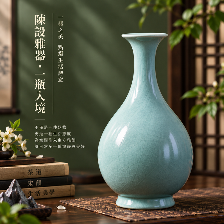 玉壺春瓶｜仿古釉・自然開片・瑪瑙入釉・手工汝瓷雅器・花瓶・汝窯