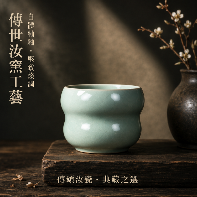帶足葫蘆杯｜仿古釉・瑪瑙入釉・自然開片・手工主人杯・汝窯