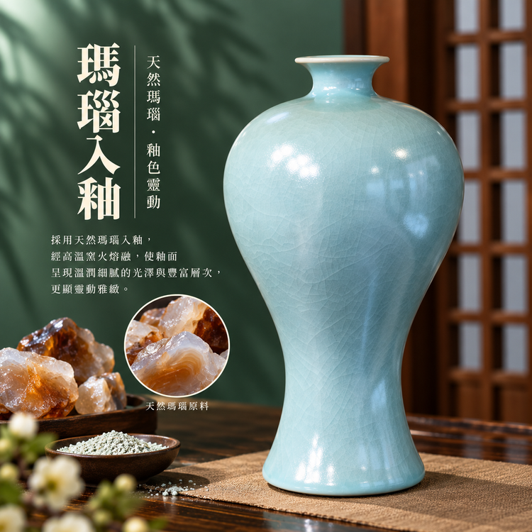 梅瓶｜仿古釉・自然開片・手工汝瓷花器・花瓶・宋式雅器・汝窯