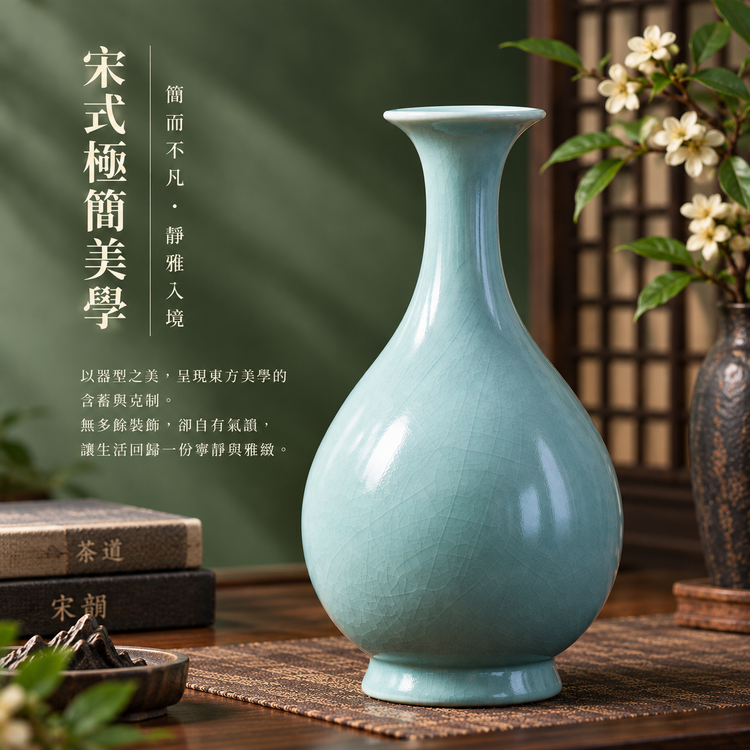 玉壺春瓶｜仿古釉・自然開片・瑪瑙入釉・手工汝瓷雅器・花瓶・汝窯