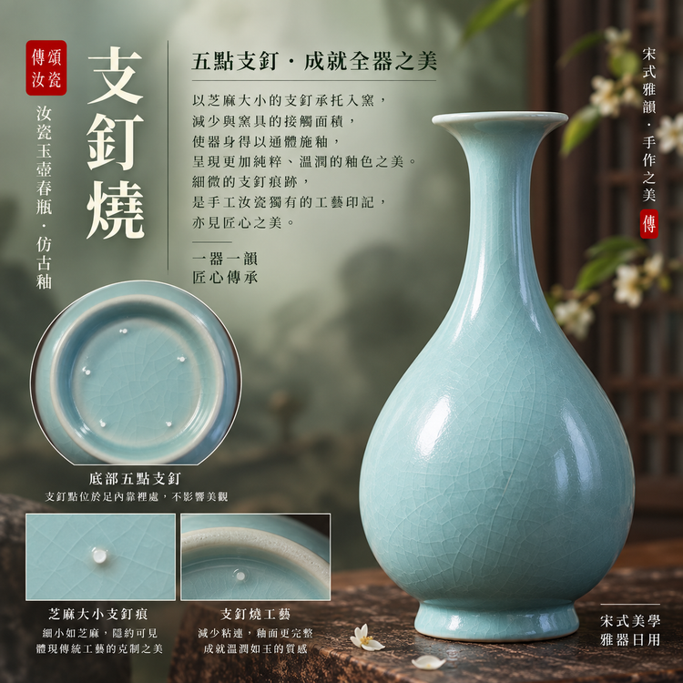 玉壺春瓶｜仿古釉・自然開片・瑪瑙入釉・手工汝瓷雅器・花瓶・汝窯