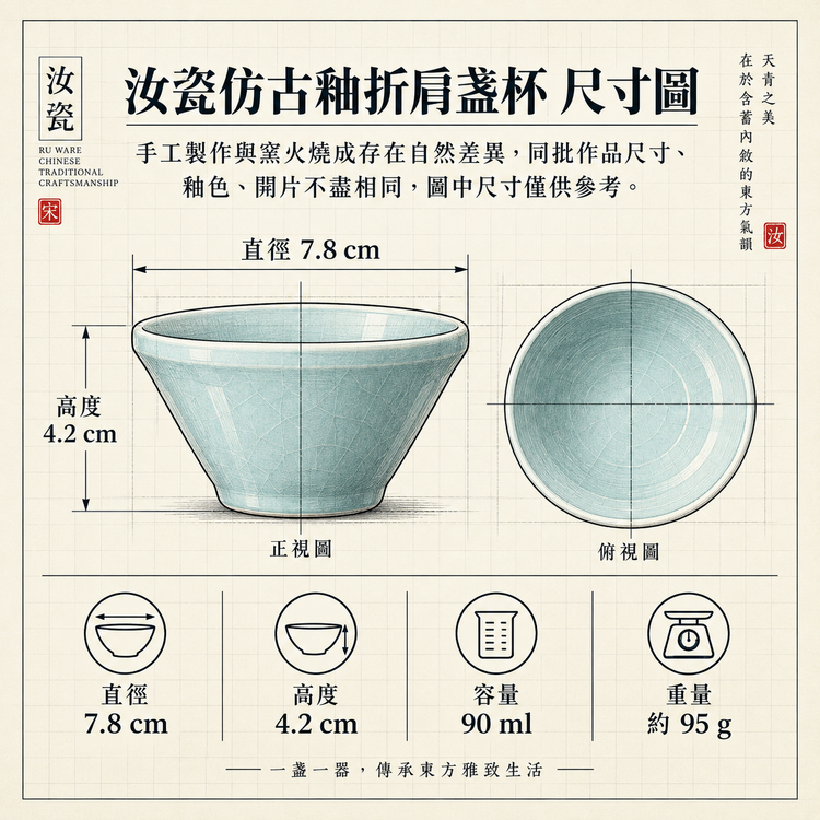 折肩盞杯｜仿古釉・自然開片・瑪瑙入釉・支釘燒・手工主人杯・茶杯・汝窯
