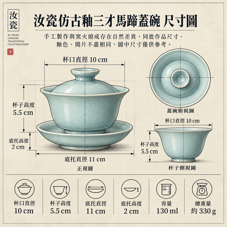 三才馬蹄蓋碗｜仿古釉・支釘燒・自然開片・瑪瑙入釉・手工茶器・茶壺・汝窯