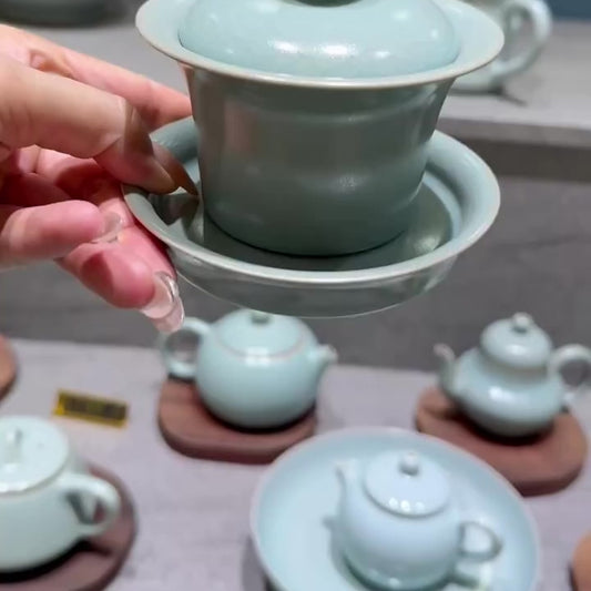 三才馬蹄蓋碗｜仿古釉・支釘燒・自然開片・瑪瑙入釉・手工茶器・茶壺・汝窯
