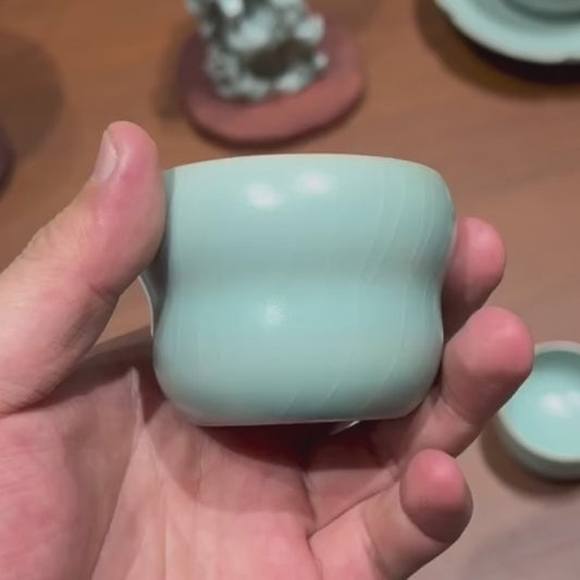 平底葫蘆杯｜仿古釉・瑪瑙入釉・支釘燒・自然開片・茶杯・手工主人杯・品茗杯・汝窯